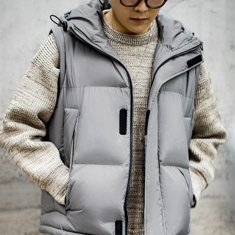 Maden Men’s Detachable Sleeve Down Jacket Winter Hooded Puffer Coat 90% Duck Down Short Boxy Urban Outdoor Vest