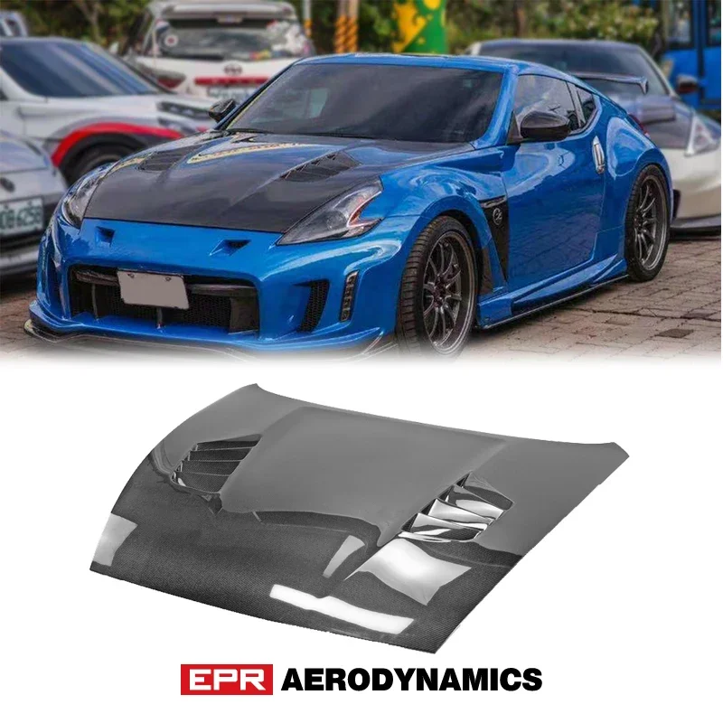 For Nissan 09 Onwards 370Z Z34 VARS Style Vented Carbon Fiber Hood Glossy Finish Bonnet Cover Racing Tuning Part Car Accessories