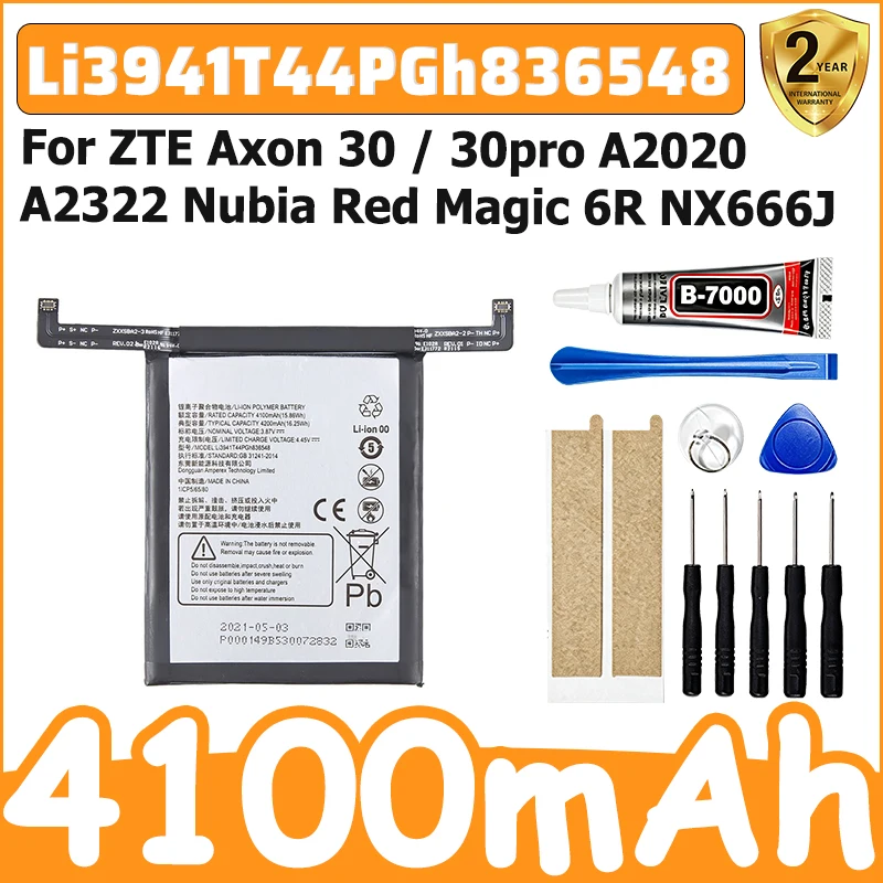 Li3941T44PGh836548 4100mAh Battery For ZTE Axon 30 / 30pro A2020 / A2322 Nubia Red Magic 6R NX666J Smart Phone