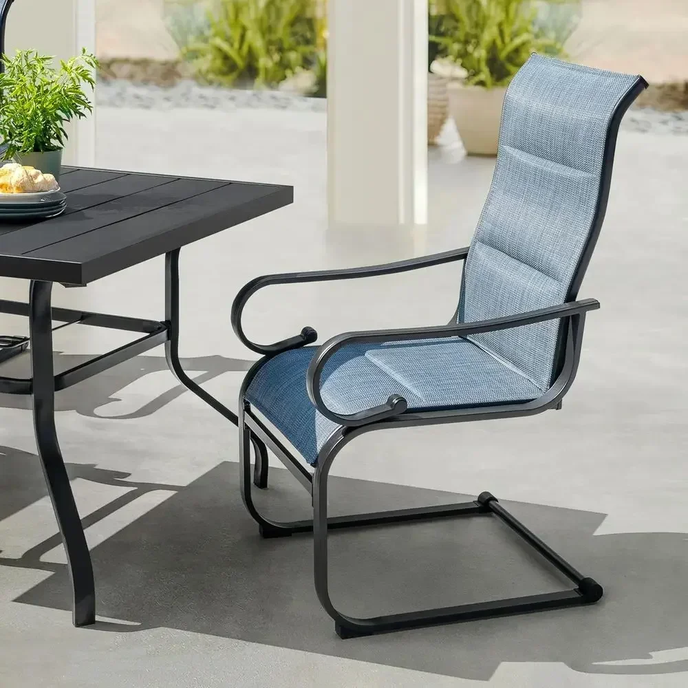 Blue 5-Piece Outdoor Patio Dining Set with Square Metal Table and Padded Chairs for All-Weather Use