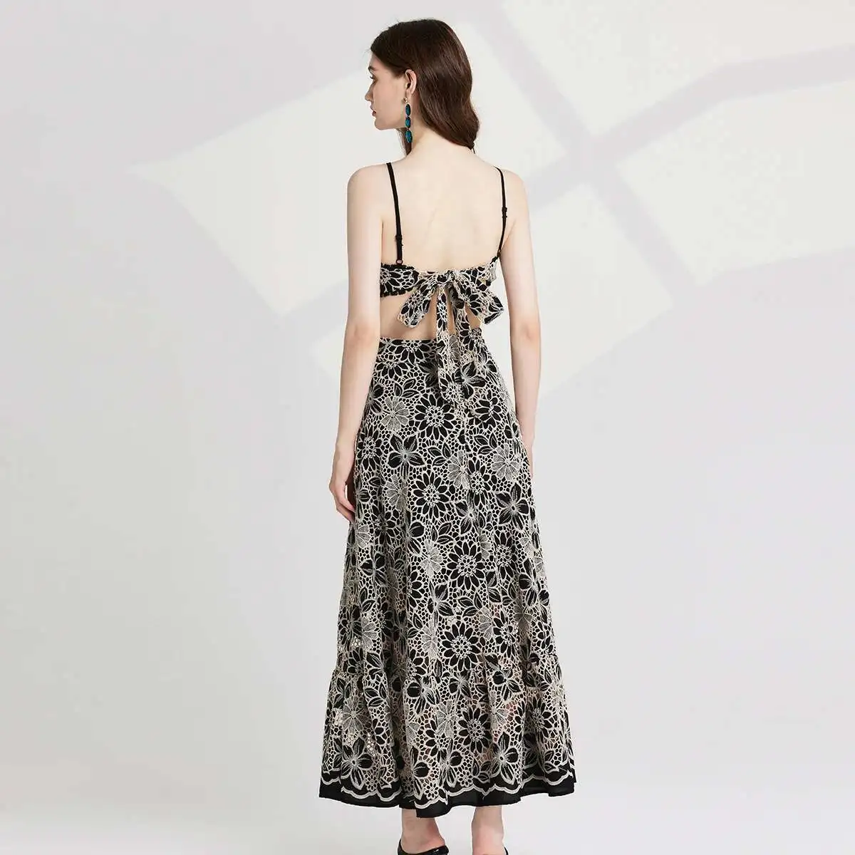 Jakość marka projektant gorset haft w kwiaty koronkowa wieczorowa suknia ślubna kobiety seksowna kokarda z odkrytymi plecami długa Vestidos szata na imprezę