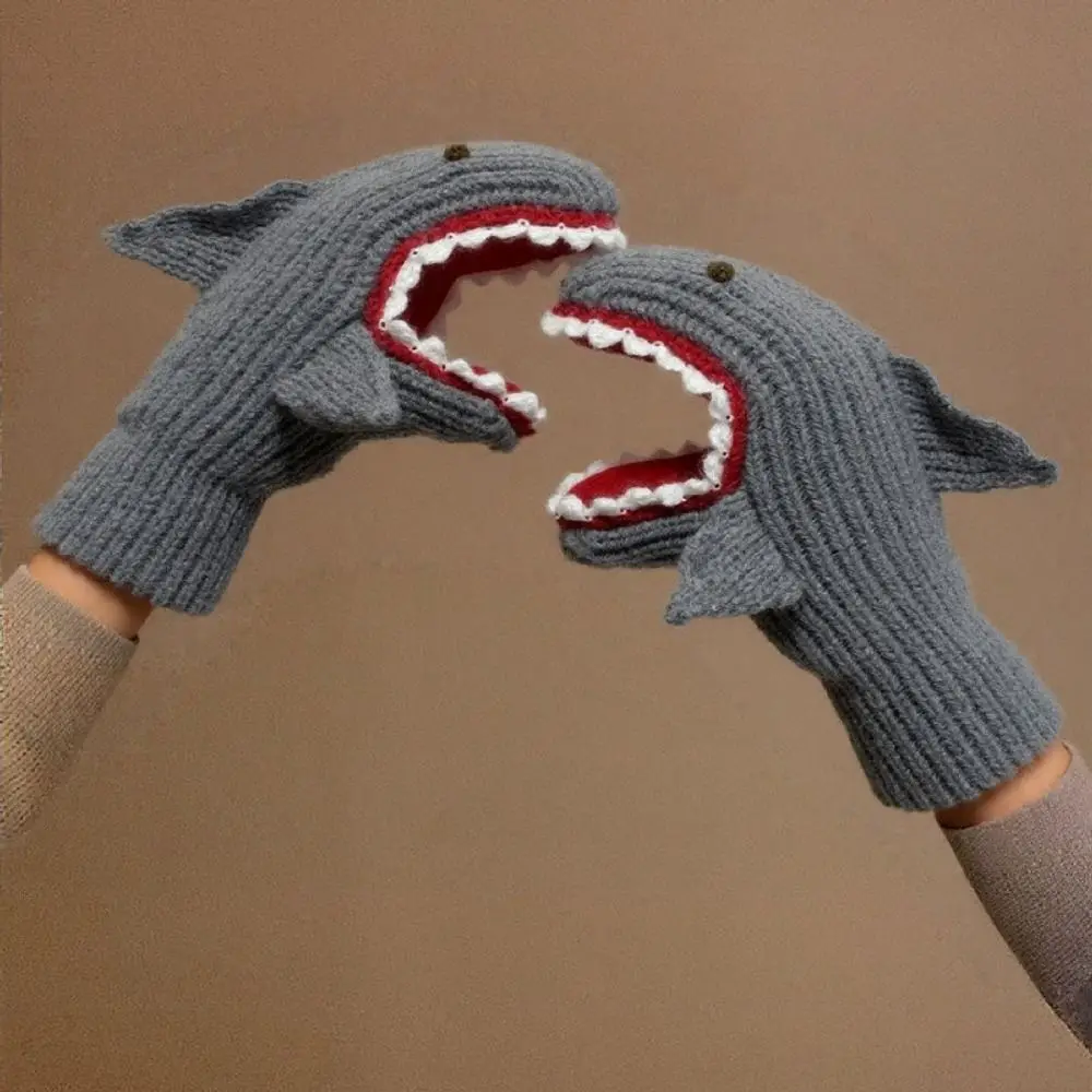 Divertidos guantes de punto de tiburón suave y grueso, guantes de manopla de dibujos animados de alta elasticidad, guantes cálidos resistentes al frío, Unisex