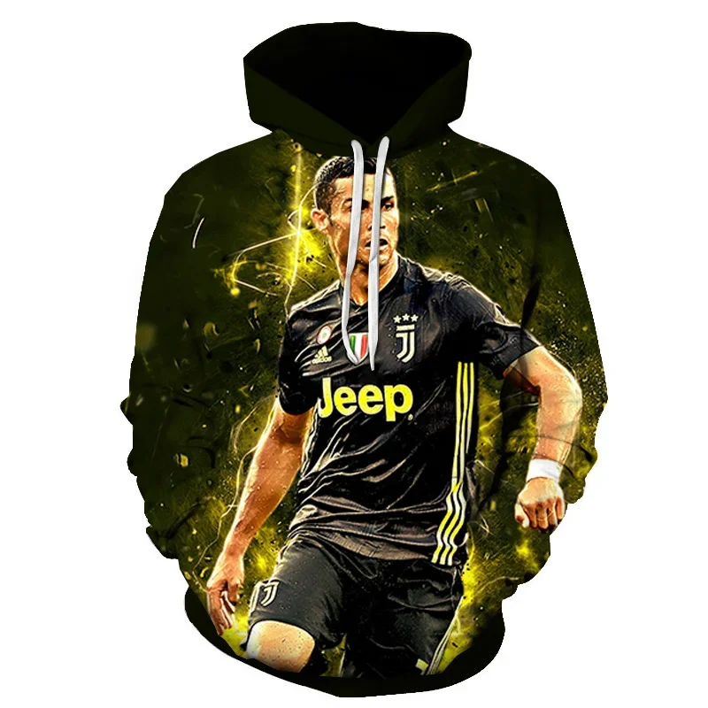 Hot Trend Cristiano Ronaldo Football Star Athlete Character Peripheral 3D Printing Fashionable Men's Pullover  Adult Hooded  Y2K