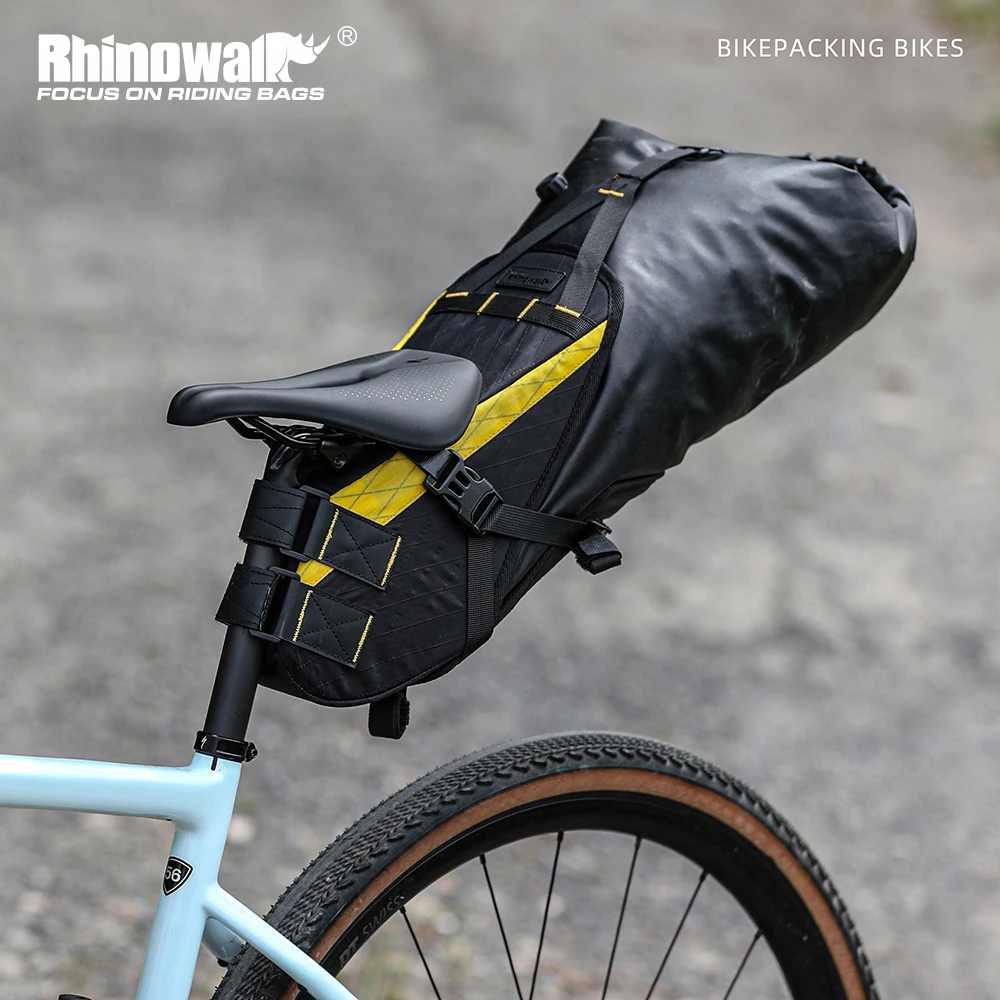 

Велосипедная седельная сумка Rhinowalk, водонепроницаемая, 14 л, большая вместимость, быстросъемный хвост, сухая сумка со стабильными ремнями, подходит для шоссейного велосипеда MTB
