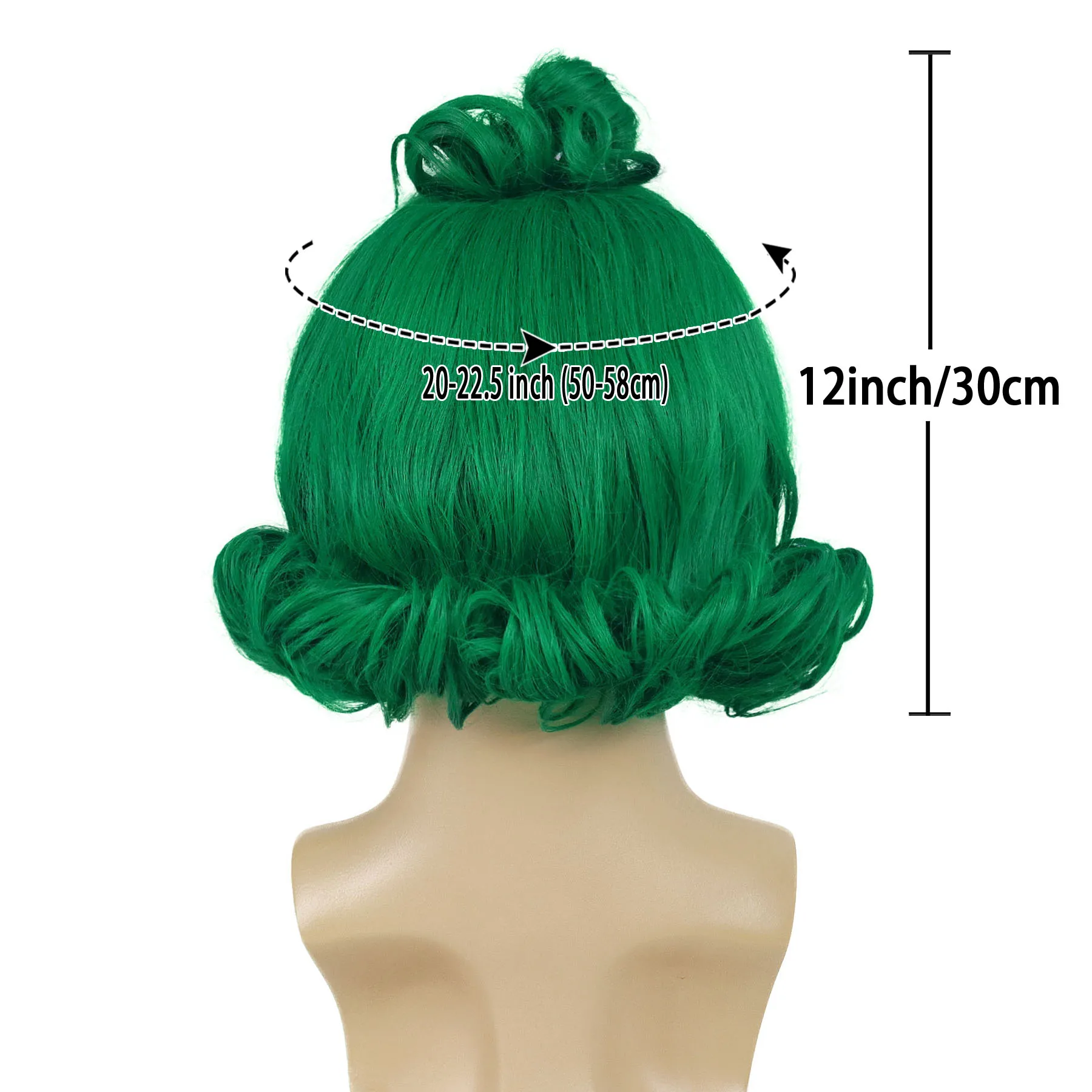 Parrucche per costumi di Halloween da uomo Parrucca per capelli cosplay anime ricci corti verdi sintetici con sopracciglia bianche Set di abiti dall'aspetto naturale