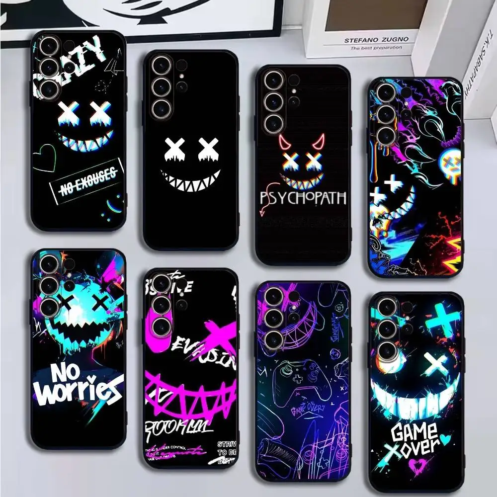 

Evil smile Phone Case For SamsungS25,24,21,22,23,30,Ultra,20,Plus,Fe,Lite,Note,10,9,5G Black Cover