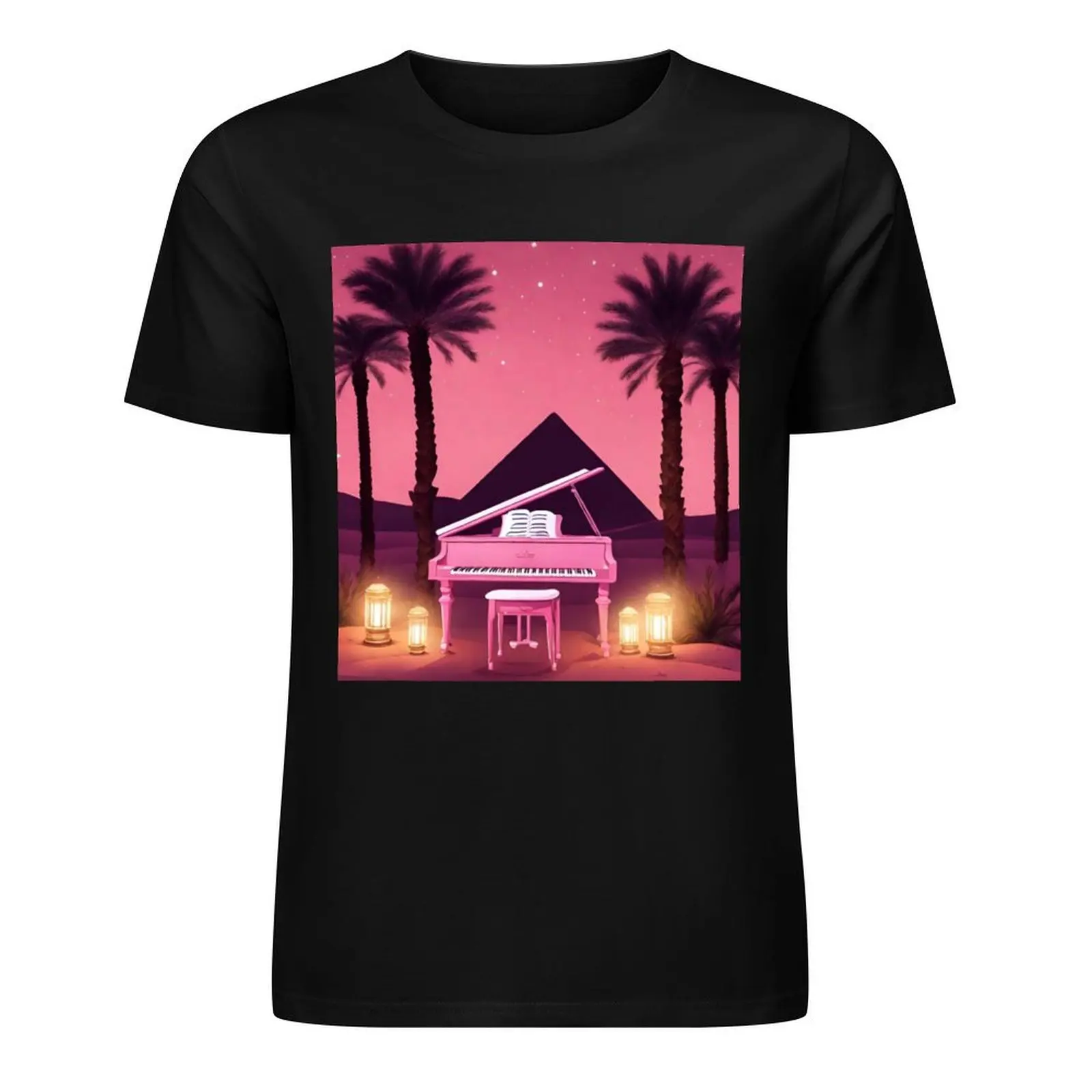 Piano in the Egyptian desert with Pyramids, jungles, lanterns, ancient Rome T-Shirt Blouse summer top sweat shirts, men