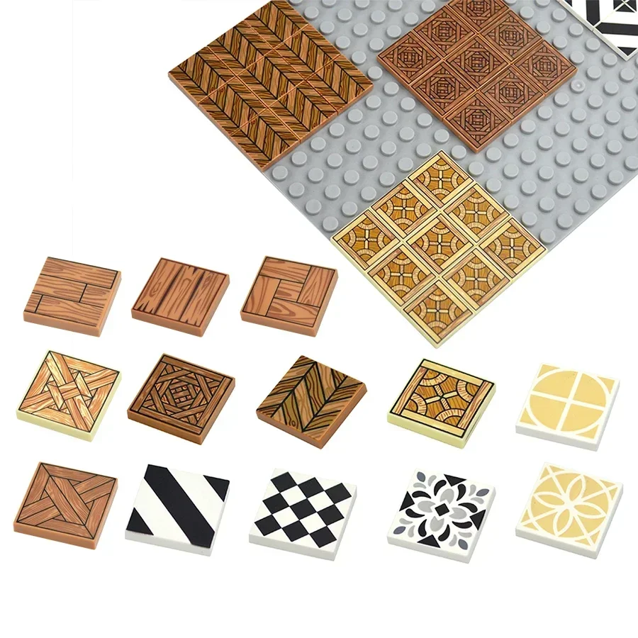 City House Building Blocks  Assembles  50Pcs MOC 2x2 New Printed Smooth Plate Bricks Decoration Floor Tiles StripeToys for Kid