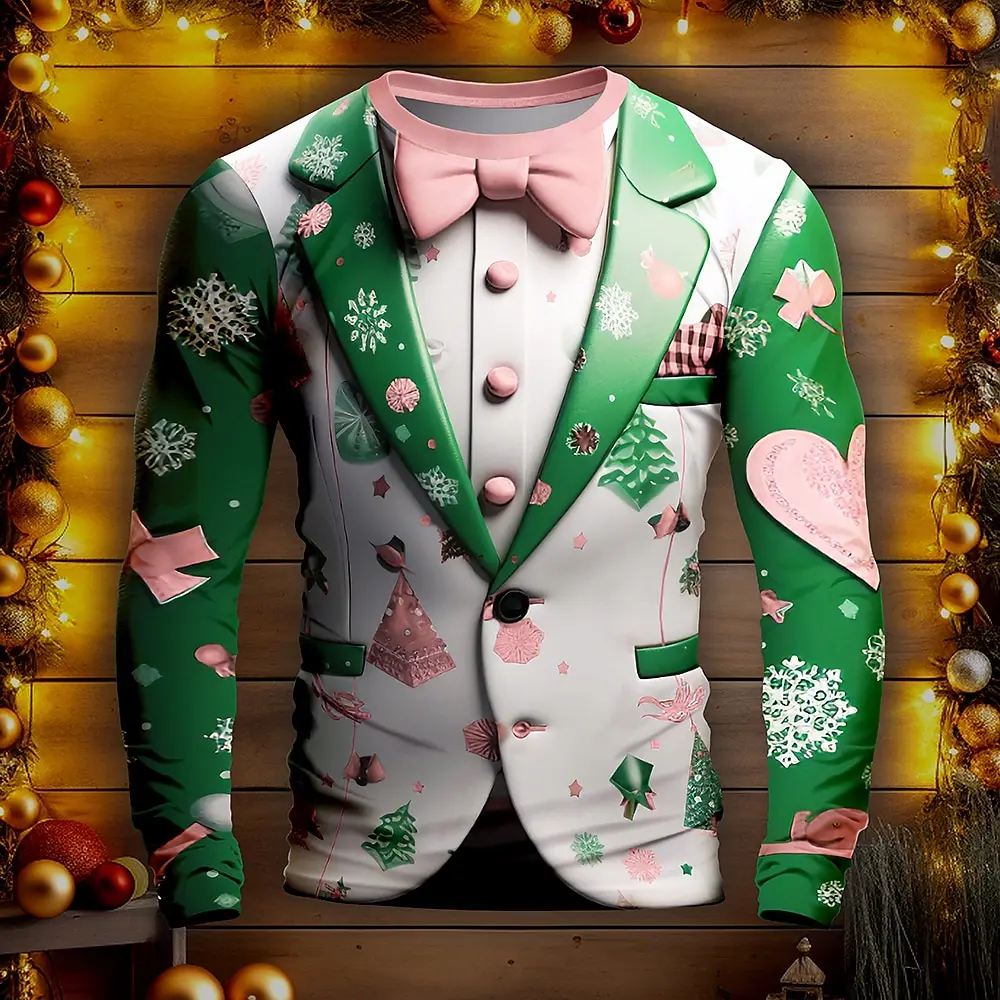 Christmas Snowflake Pattern men's T-shirt Casual Loose Round Neck Oversize Long Sleeve Tops Street Fashion Design men's T-shirts image 4