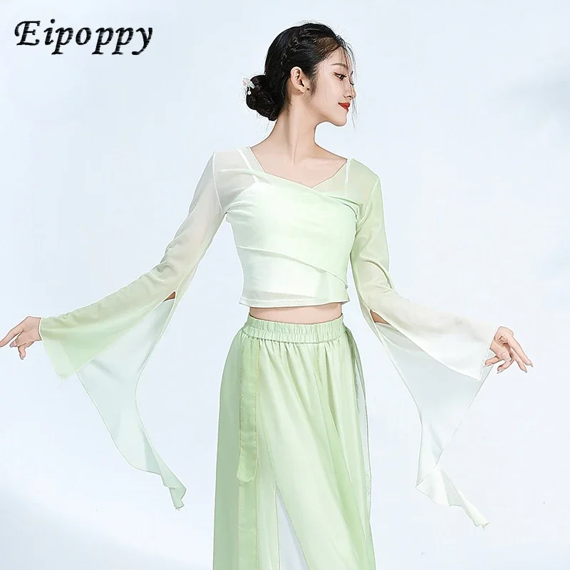 Classical dance costume, women's elegant gradient color body charm gauze dress