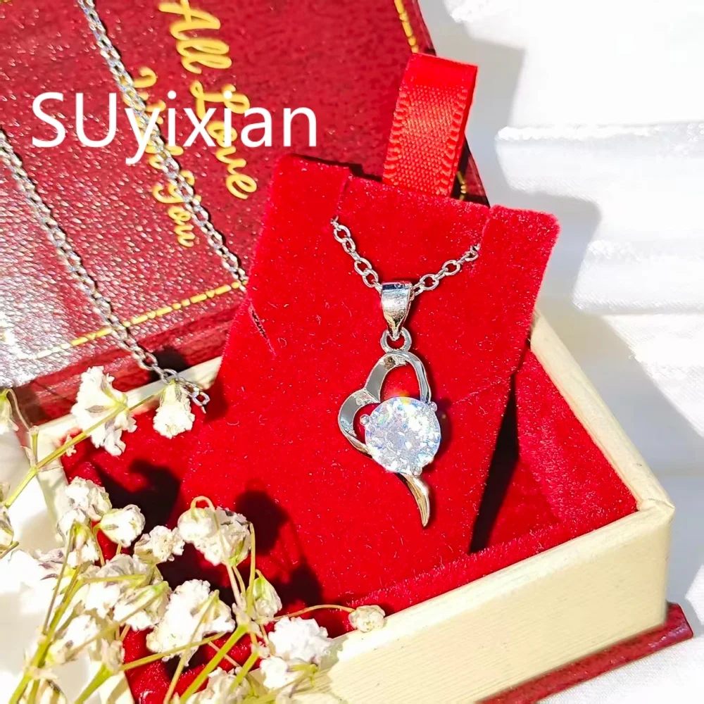 925 Sterling Silver Fashion Light Luxury Love At First Sight Zircon Love Pendant Necklace Birthday Party Anniversary Gift