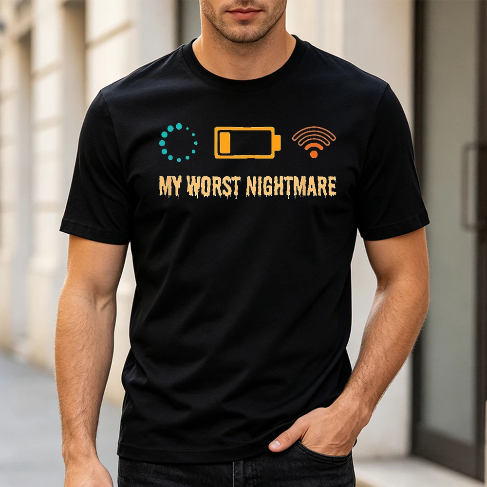 My Worst Nightmare Loading Low Battery No Wifi Icon Print Unisex Short Sleeve T Shirt Tech Lover Summer Relax Outfit Shirts