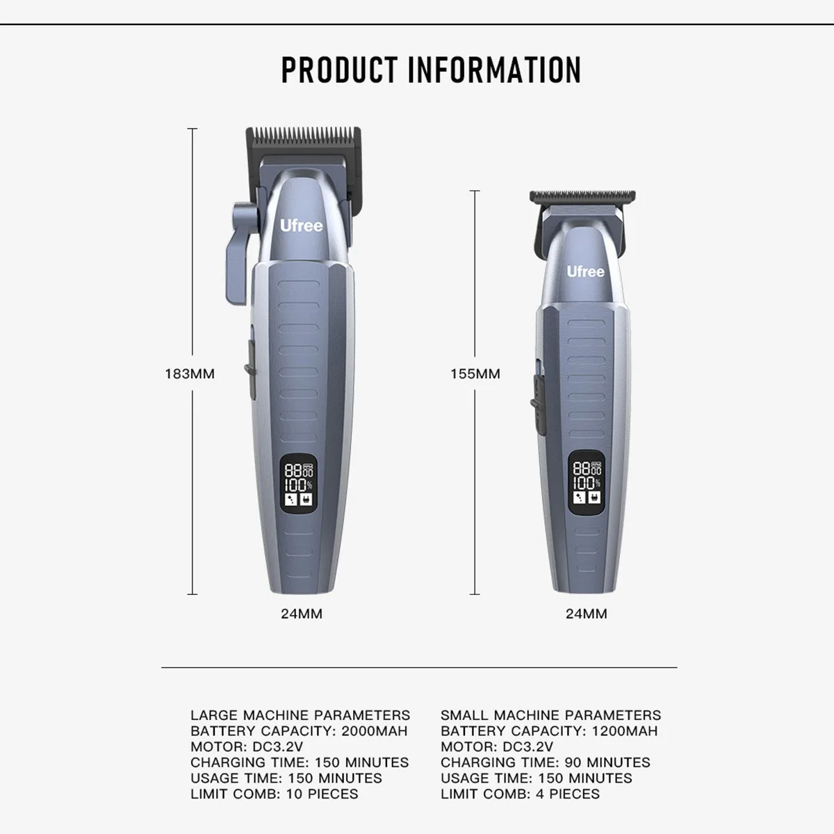 8000RPM 2PC Kits U-858 Professional Electric Hair Clipper DLC FADE Scalelike Blade Salon Barber Trimmer for Man