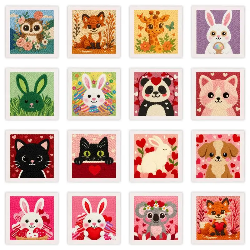

CHENISTORY 25x25cm Punch Needle Embroidery Kits for Beginner Cartoon Animal DIY Crafts with Yarns for Adults Embroidery Kits