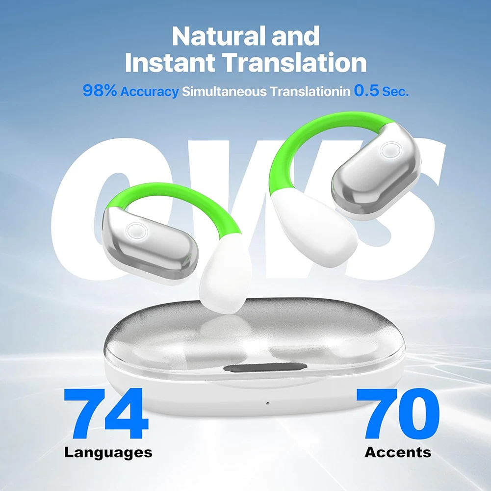 Bluetooth Earphones Translator Device 144 Languages Real Time Earphones Voice Two-Way OWS Translator HD Sound Open-Ear Earbud