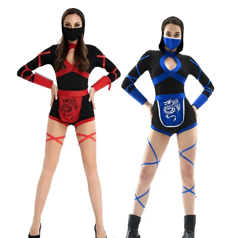 Anime dragão samurai macacão feminino cosplay traje sexy ninja vermelho azul uniforme feminino adulto halloween 8;c'4, t;6.j'2;