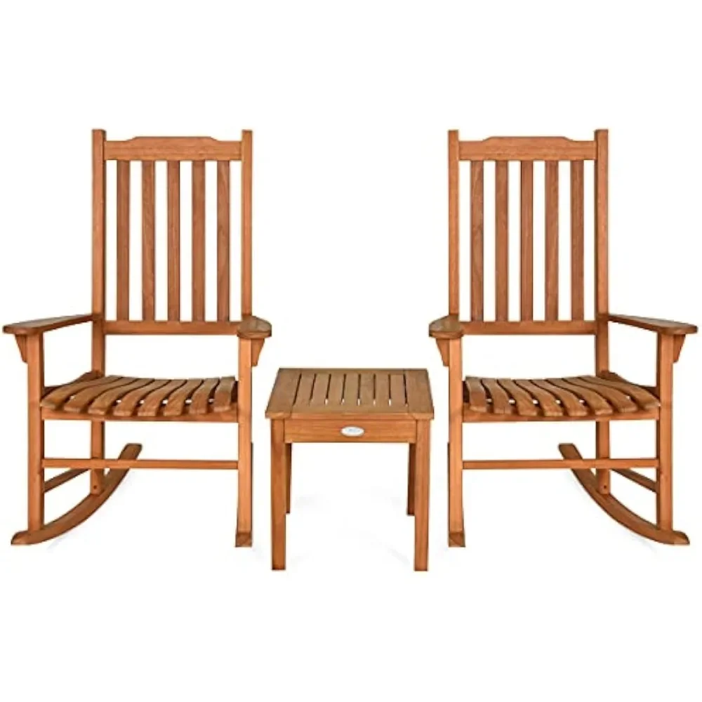 3 Pieces Rocking Chair Set - Stylish Wooden Outdoor Furniture with Two Conversation Chairs & Accent Table