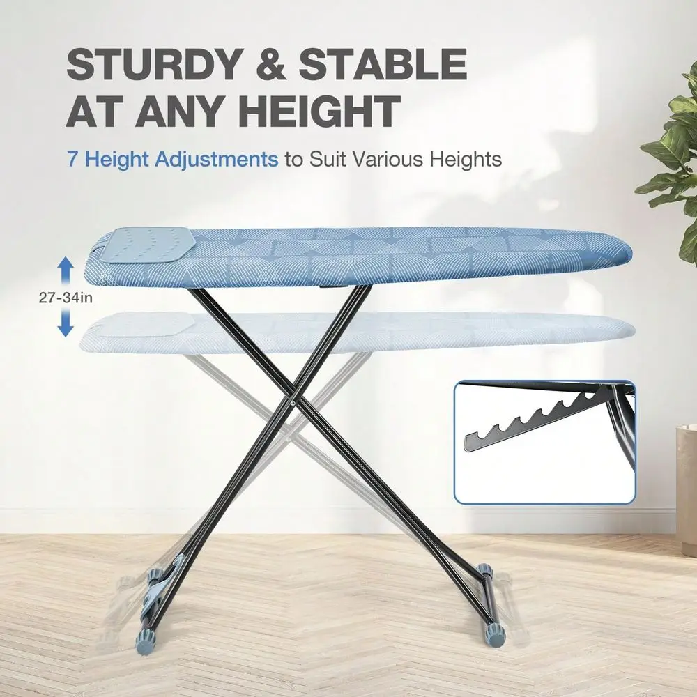 Ironing Board, Iron Board With Silicon Iron Rest, Extra Thick Heat Resistant Cover, Height Adjustable, Wall Mount Closet Hanger