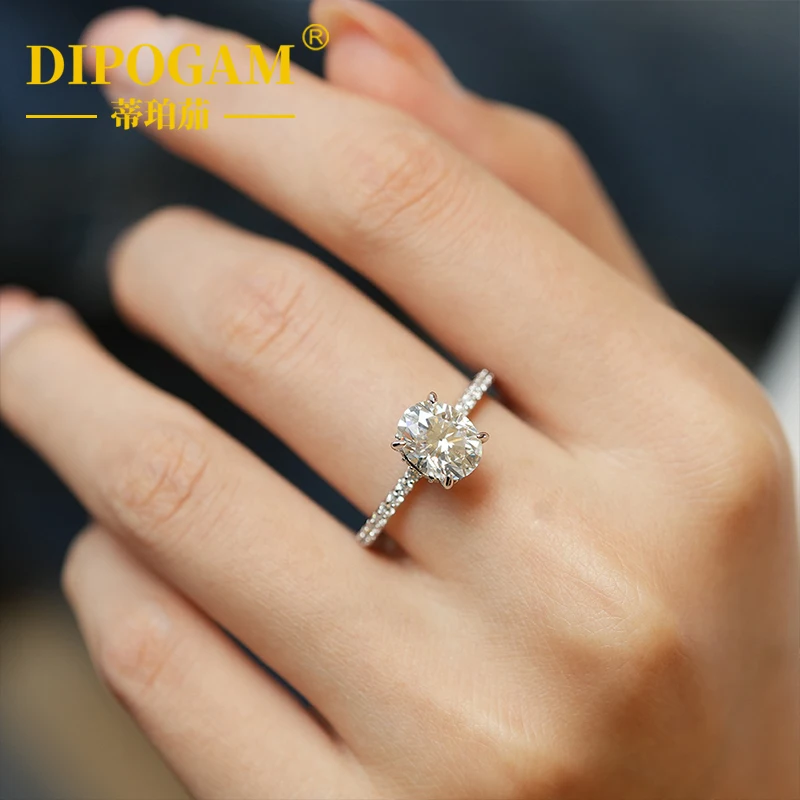 

DIPOGAM Solitaire Oval 4ct Moissanite Ring Original 925 sterling silver Engagement Wedding band Rings for Women Bridal Jewelry