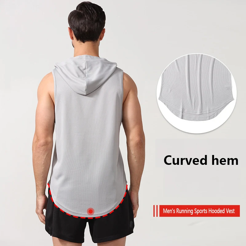 Colete esportivo respirável masculino, secagem rápida, camiseta solta sem mangas fitness, treinamento de basquete, colete cinza com capuz, novo, verão