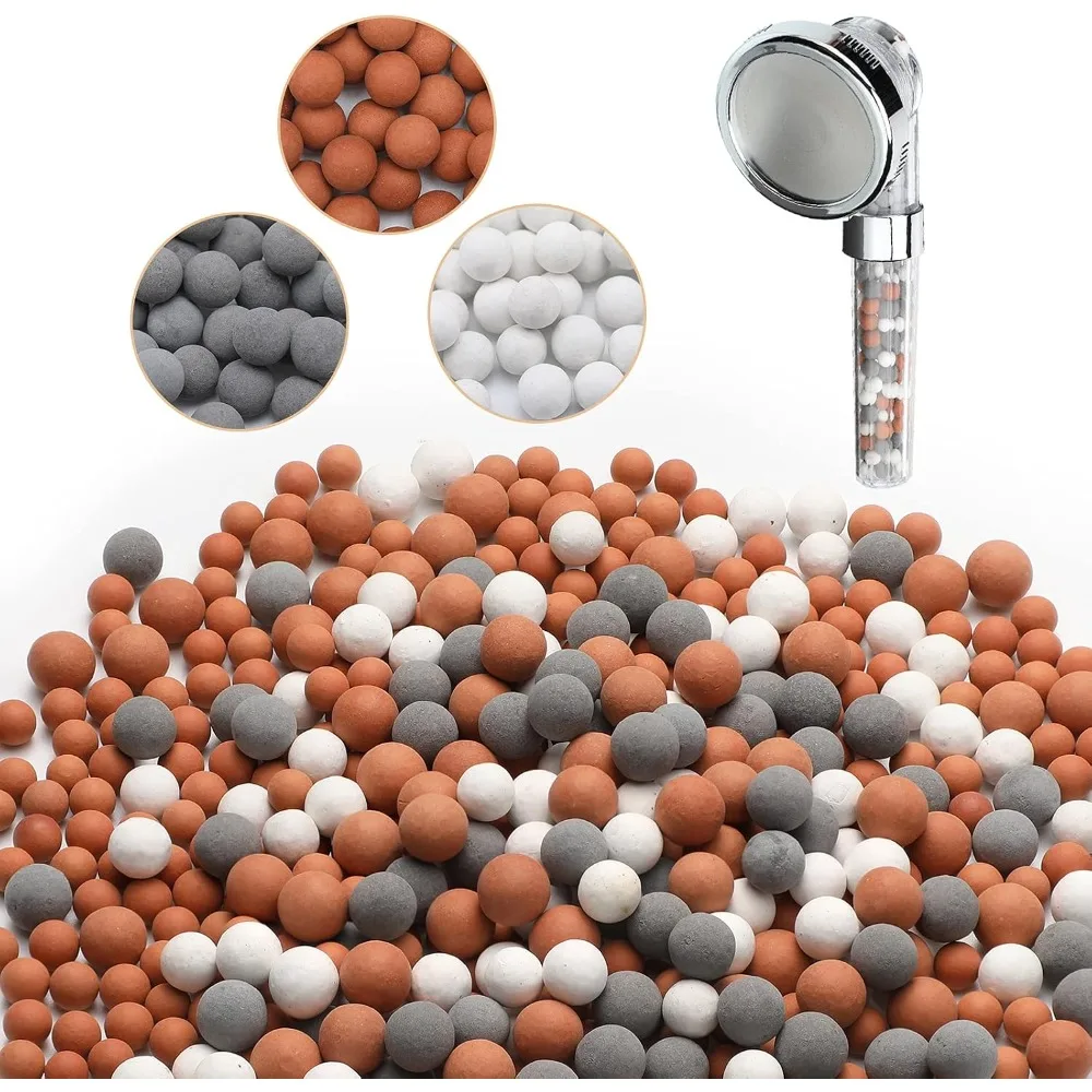 Replacement Mineral Beads for Shower Head Filter Refill Purifying Water Filtration Stone Balls Orange Gray White Natural Shower Filter Media 7-8mm Diameter 150g Pack Revitalize Skin and Hair Hard Water Softener Cartridge