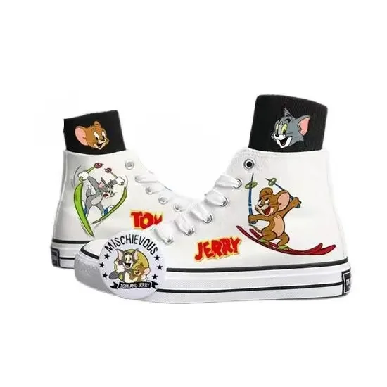 real picture 2025 new Tom and Jerry cat and mouse man's white Canvas shoes Design Casual drop shipping black women's skate shoes