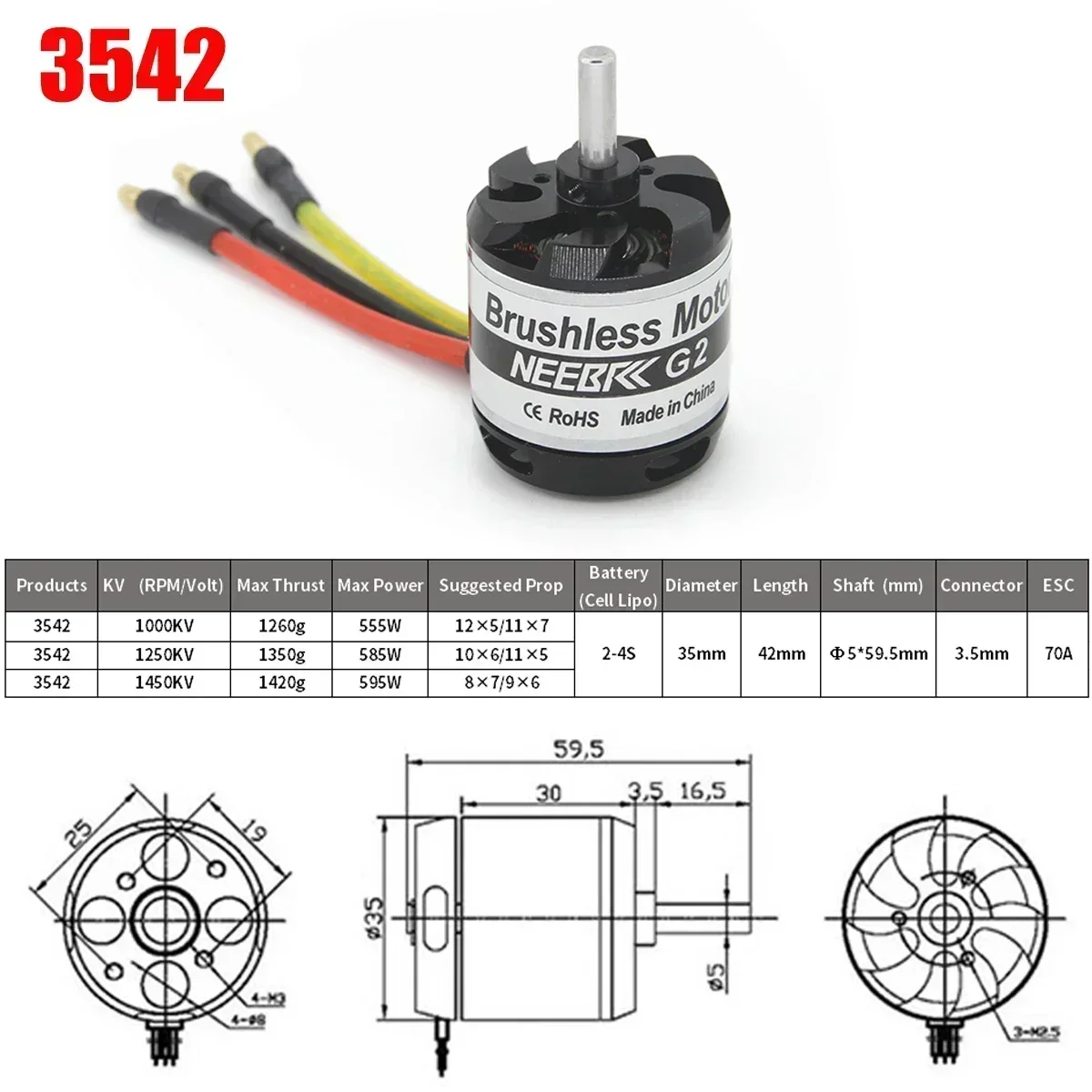 NEEBRC 2830 3536 3542 Outrunner Brushless Motor 2-4S for RC AirPlane Fixed-wing FPV Racing Drone Helicopter Engine Quadcopter