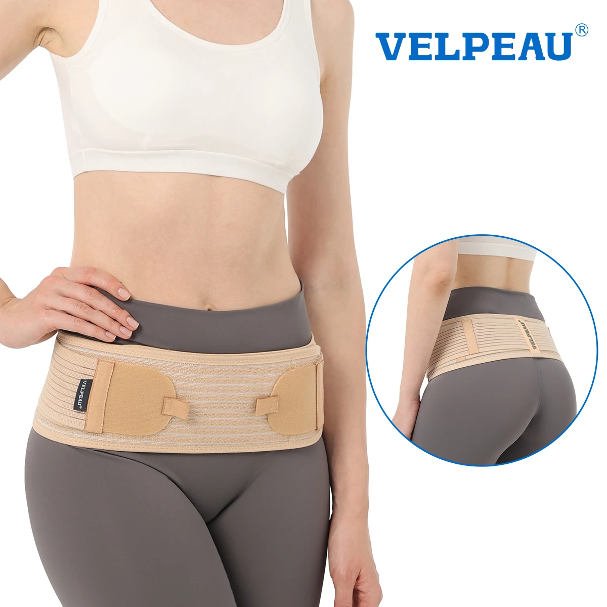 

VELPEAU Sacroiliac Hip Belt for Lower Back Lumbar Sciatica and Pelvic Pain SI Joint Hip Support Belt Skin-Friendly and Non-Slip