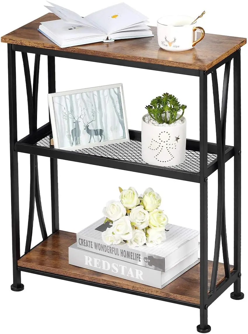 Narrow End Table,20 Long Side Table with 3 Tier Storage Shelves, Small Hallway Table，Industrial Rustic Accent Skiny Sl