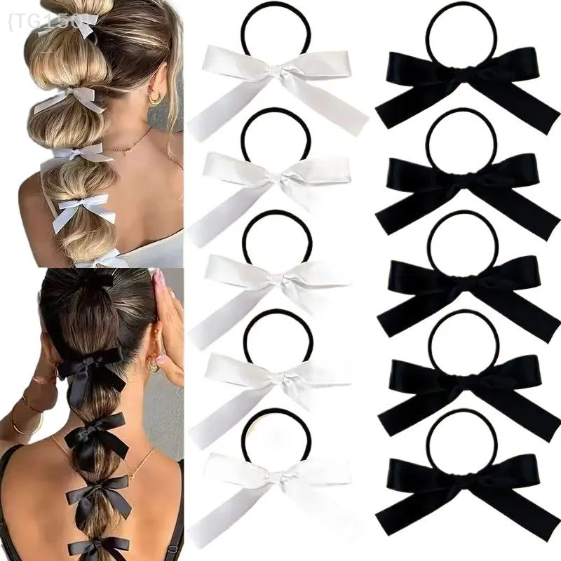 5 pezzi moda fiocco nero elastici per capelli coda di cavallo fasce elastiche per capelli scrunchies per donne ragazze accessori per capelli festa