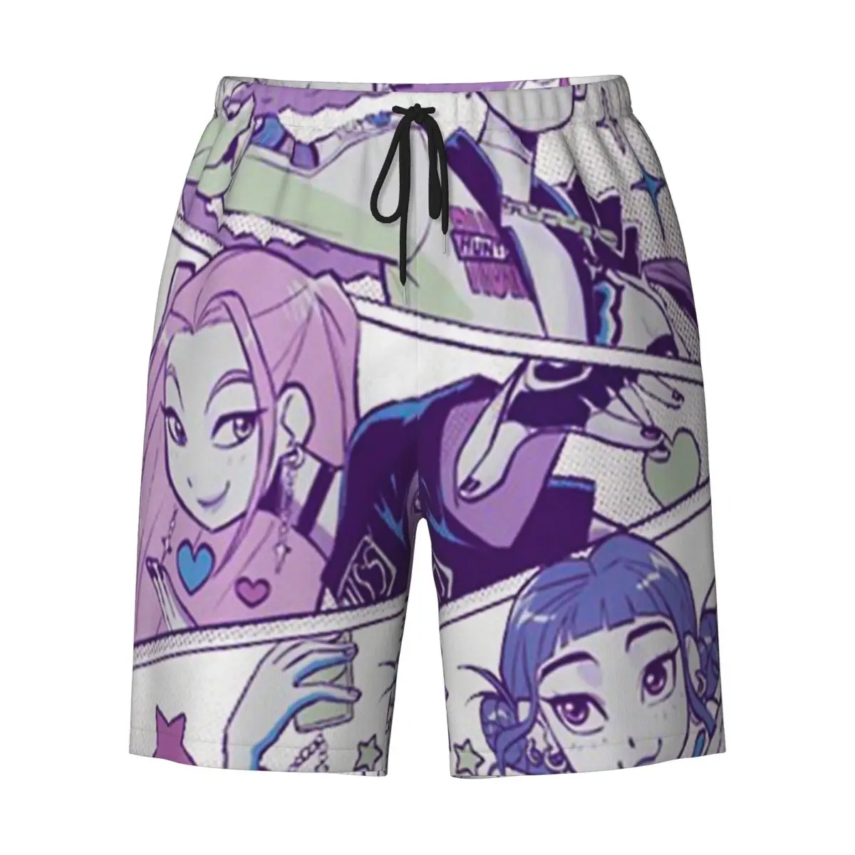 Swimsuits K-POP Demon Hunters Board Shorts Summer Huntrix Casual Beach Shorts Men's Printed Sportswear Quick Dry Beach Trunks