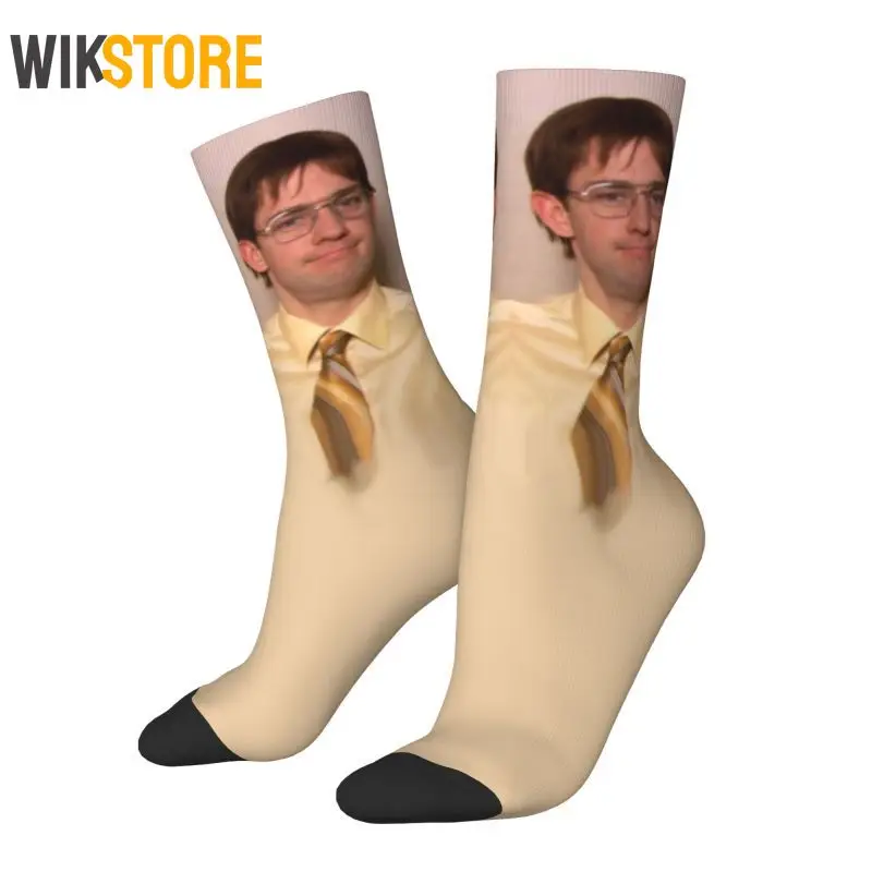 

Funny Jim Halpert Men Male Hip Hop Happy Crew Socks Unisex Fun 3D Print The Office TV Dress Socks Non-Slip Running Sport Socks