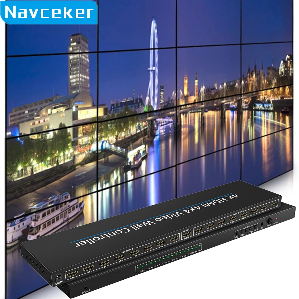 4K HDMI kontroler ściany wideo 4x4 HDMI DVI sterownik wyświetlaczy naściennych 5x2x2x6 3x4 4x3x3x3x3x3 4x3x3x3 splicer z procesorem multi screen