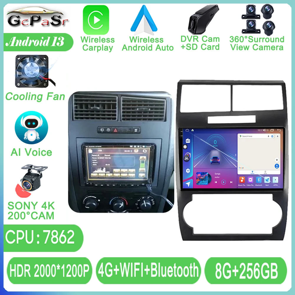 

7862 CPU Android 13 Car Radio For Dodge Charger Magnum 2005-2007 Carplay HDR QLED Screen Stereo Head Unit Multimedia Player WIFI