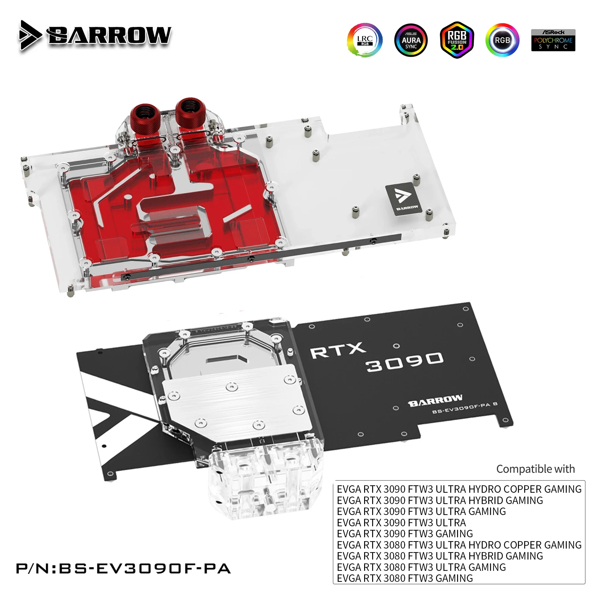 

BARROW 3080 3090, блок водяного охлаждения графического процессора, объединительная плата для EVGA RTX3090 3080 FTW3 ULTRA, задняя панель с водяным охлаждением BS-EV3090F-PA B