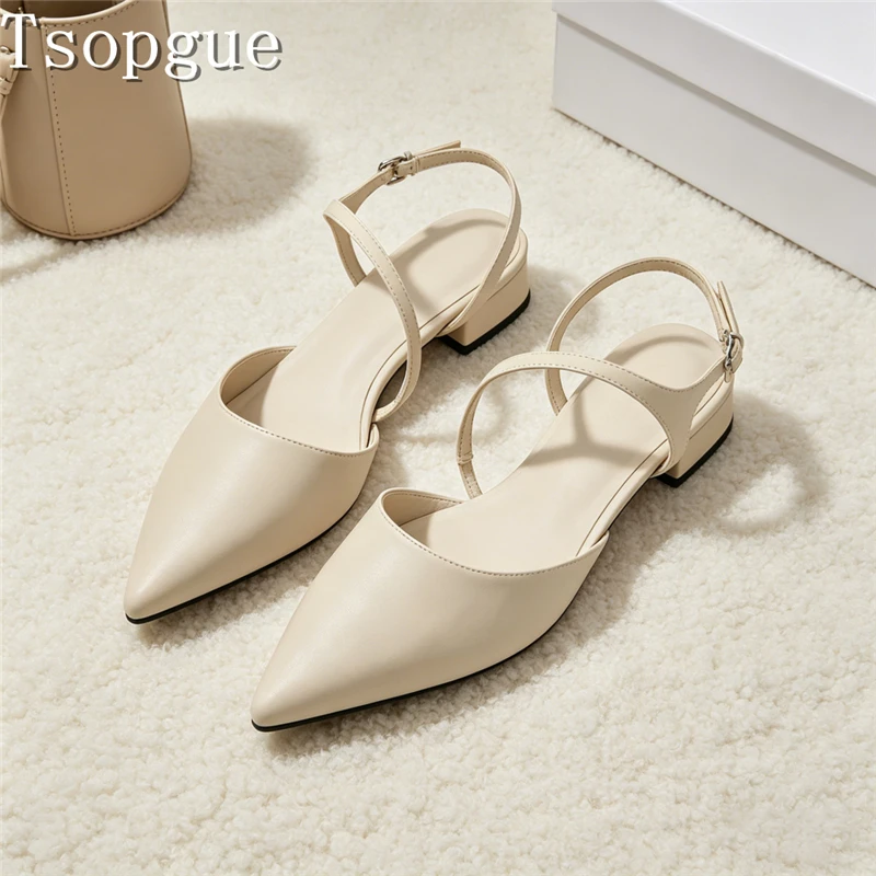 

Elegant Pointed Toe Slingback Single Shoes for Women Comfort Low Block Heel Sandals Versatile Office Work Daily Casual Footwear