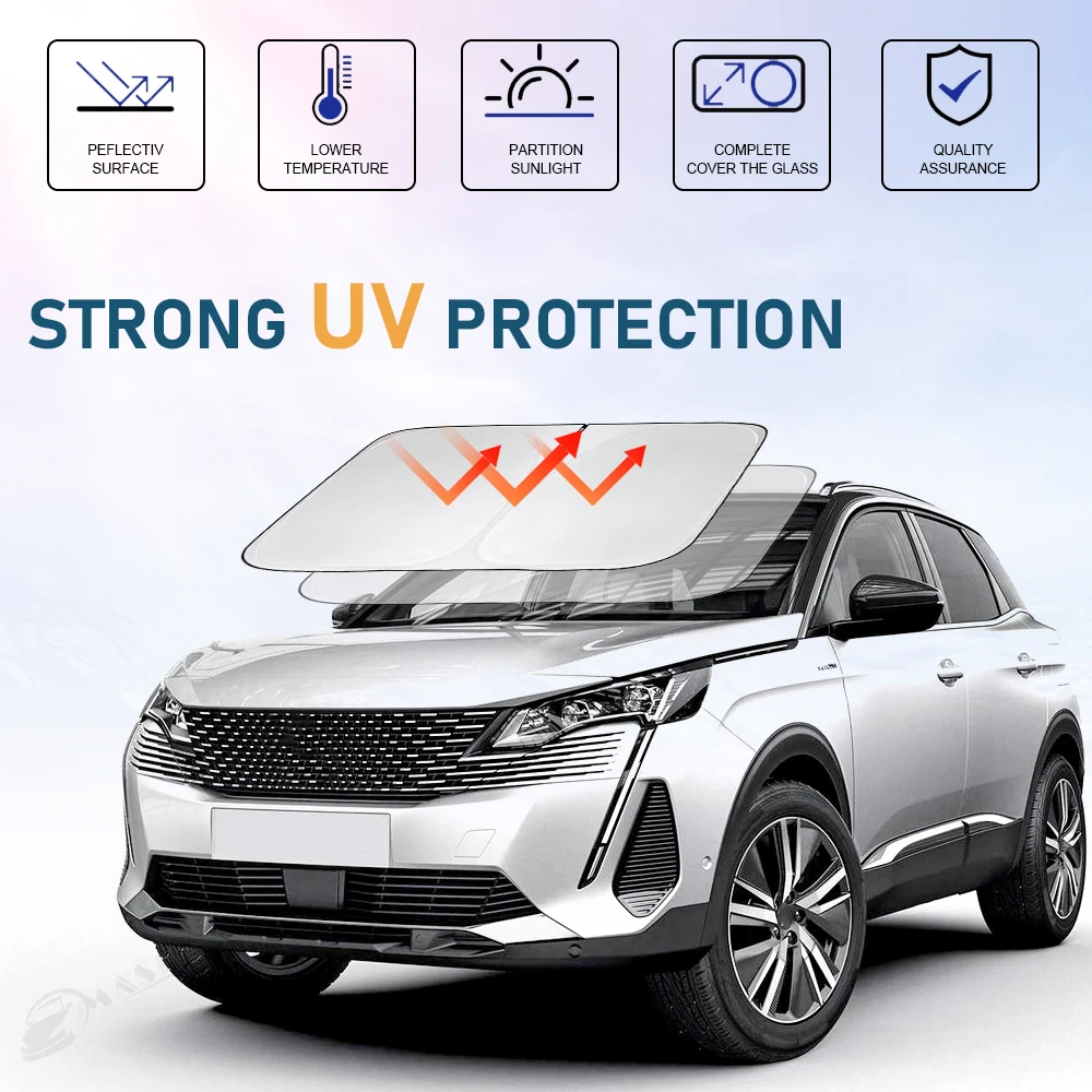 Windshield Sun Shade For Peugeot 3008 2017-2023 Window Sunshade Sun Visor Protector Foldable Blocks UV Rays Keep Your Car Cooler