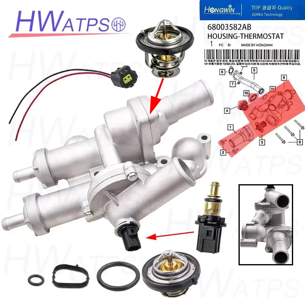 68003582AB para Chrysler 200 Sebring Dodge Avenger calibre Journey Jeep Compass carcasa de termostato de aluminio y cable 55111017AC
