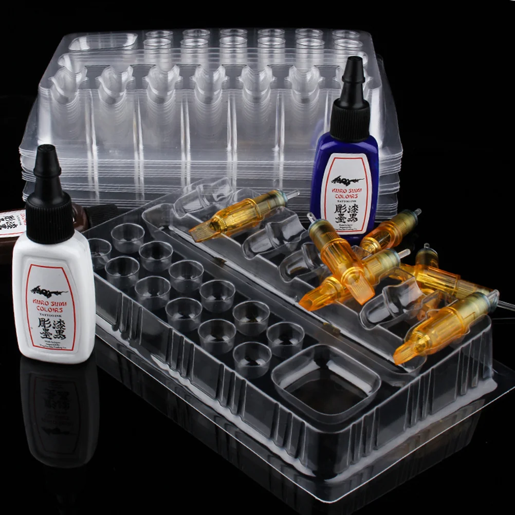 

20Pcs Disposable Needle Ink Cup Tray Clear Plastic Pigment Holder Organizer for Tattoo Ink Kits Paint Brush Drying