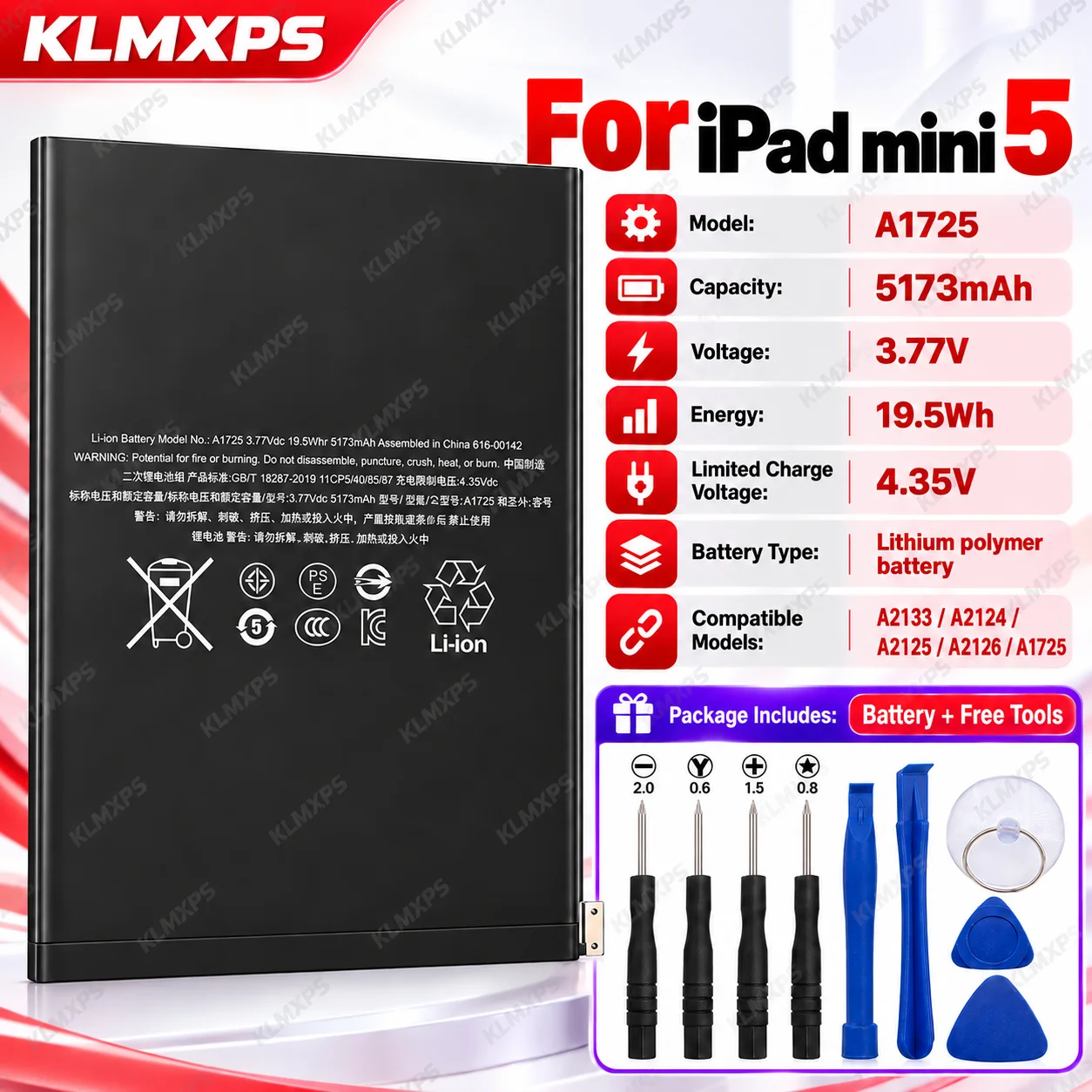 Wholesale 5124mAh High Capacity Replacement Lithium Tablet Battery Compatible with iPad Mini 5 A2133/A2124/A2125/A2126