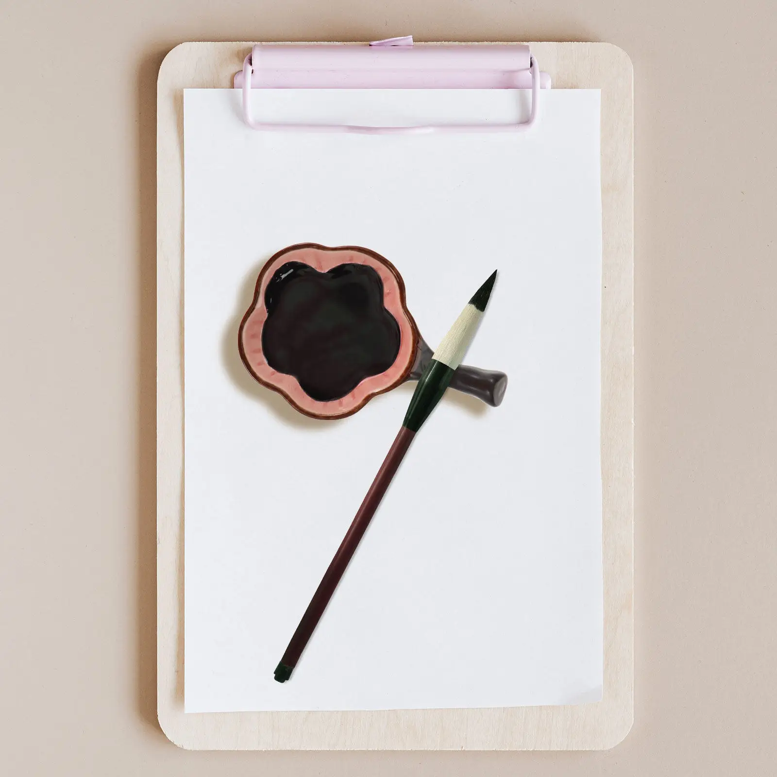 1Pcs Pink Cracked Ceramic Ink Dish Pen Shelf Hand Polished Glossy Finish Brush Pen Rest Stationery Supply Calligraphy Ink Plate