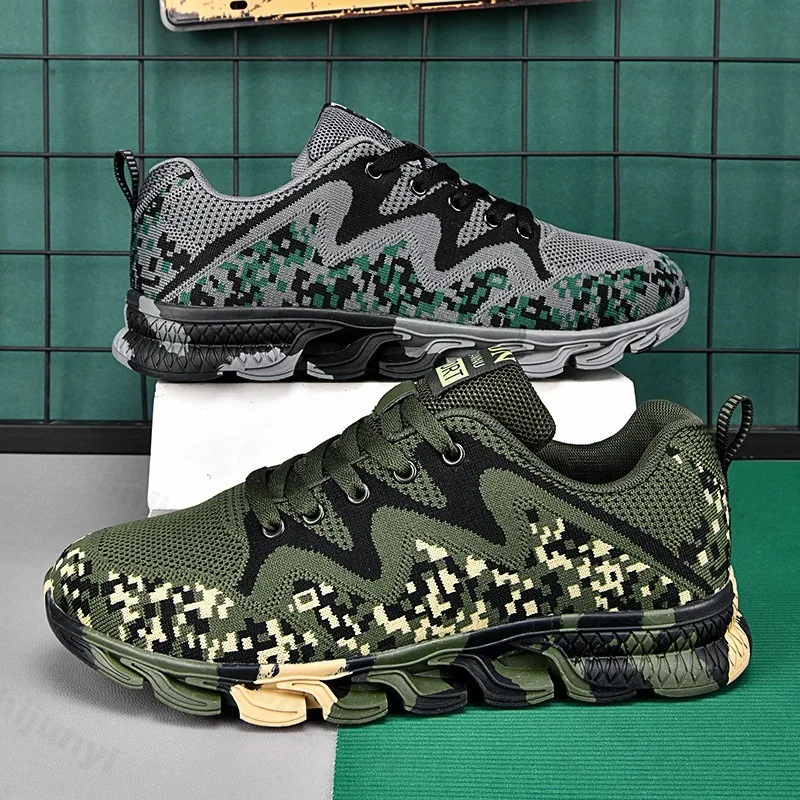 2025 Spring Fly Weave Design Casual Sports Shoes Men's Camouflage Print Fashion Trend Thick Soled Shoes Low Top Chunky sneakers