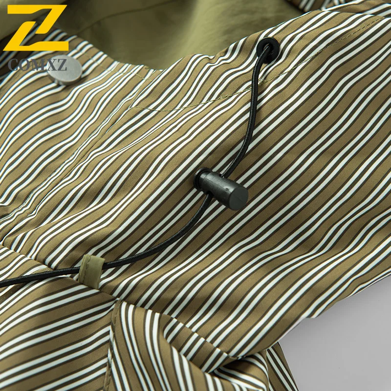 2025 High-end Brand Jacket Mens Autumn Club Waterproof Striped Hooded Work Windbreaker Outdoor Travel Sports Windproof Outerwear