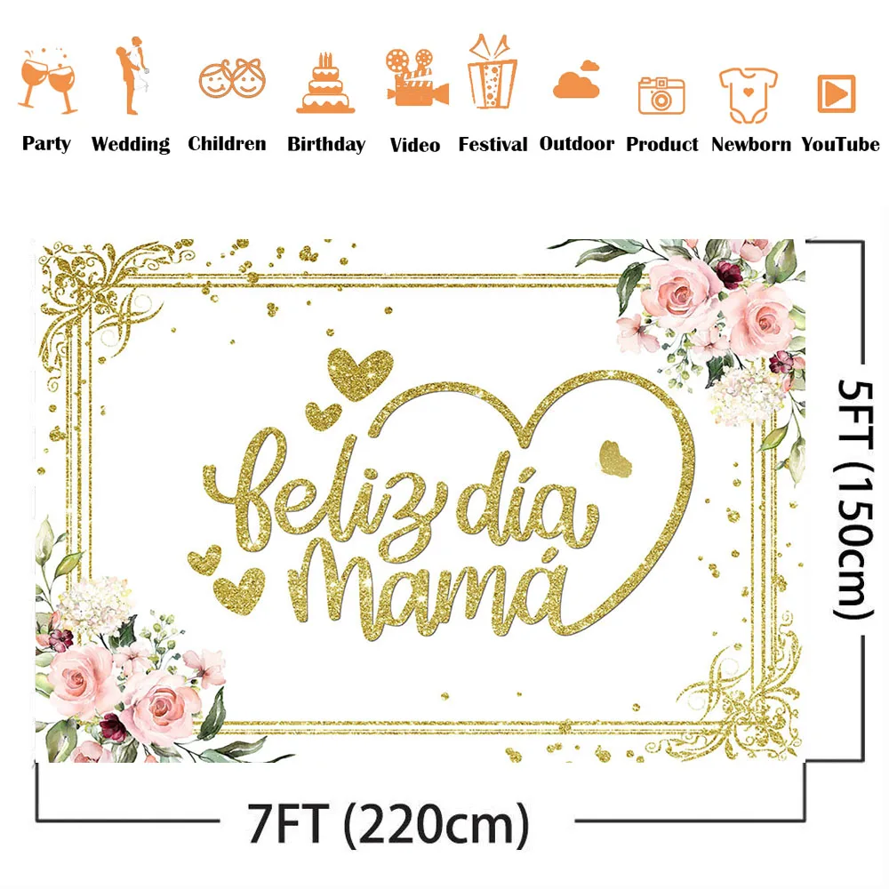 Happy Mother's Day Backdrop Gold Glitter Shining Dots Photo Background Rose Flower Feliz Dia Mama Decoration Props