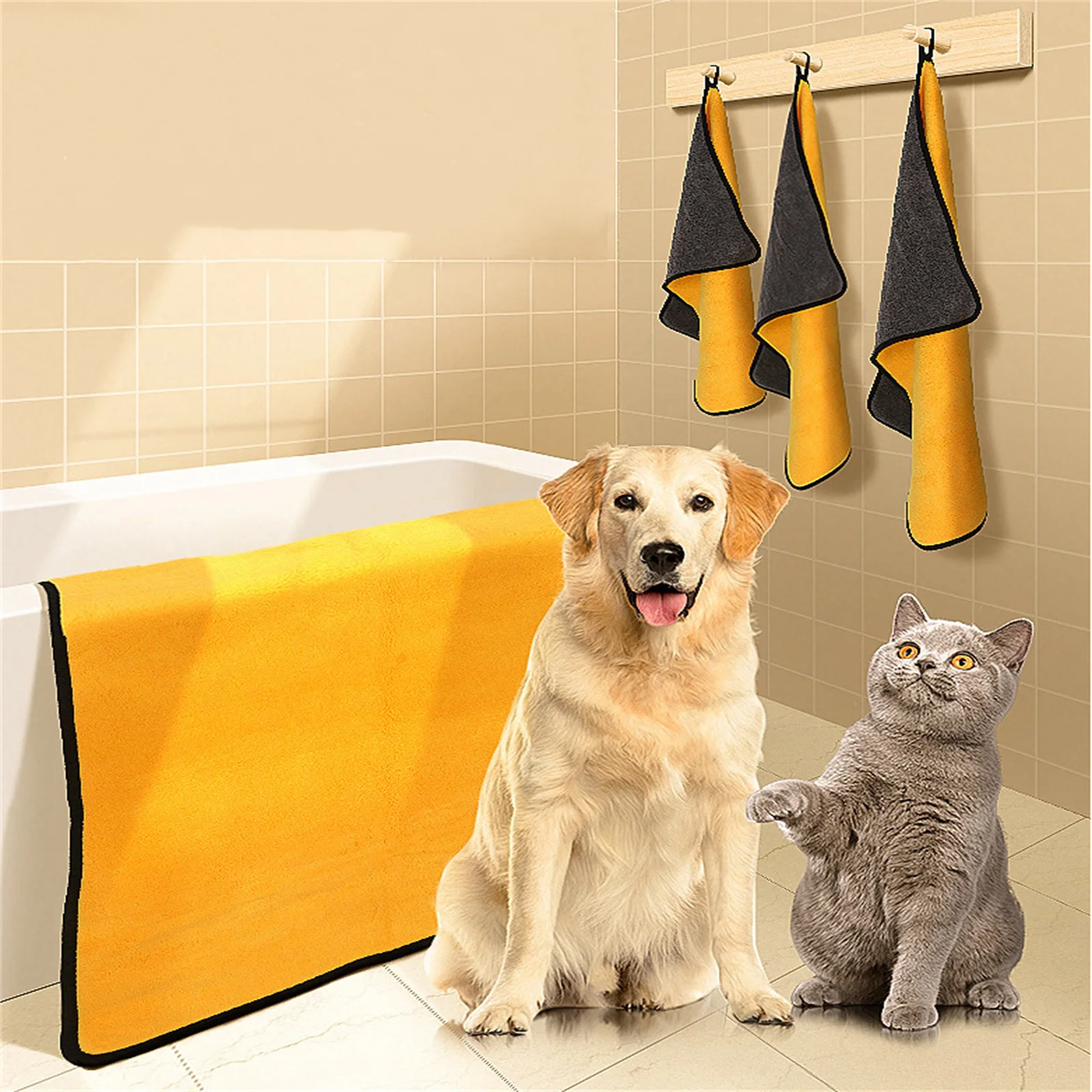 

Dog Bath Towel Super Absorbent Microfiber Dog Towel For Small Dogs And Cats Yellow And Grey