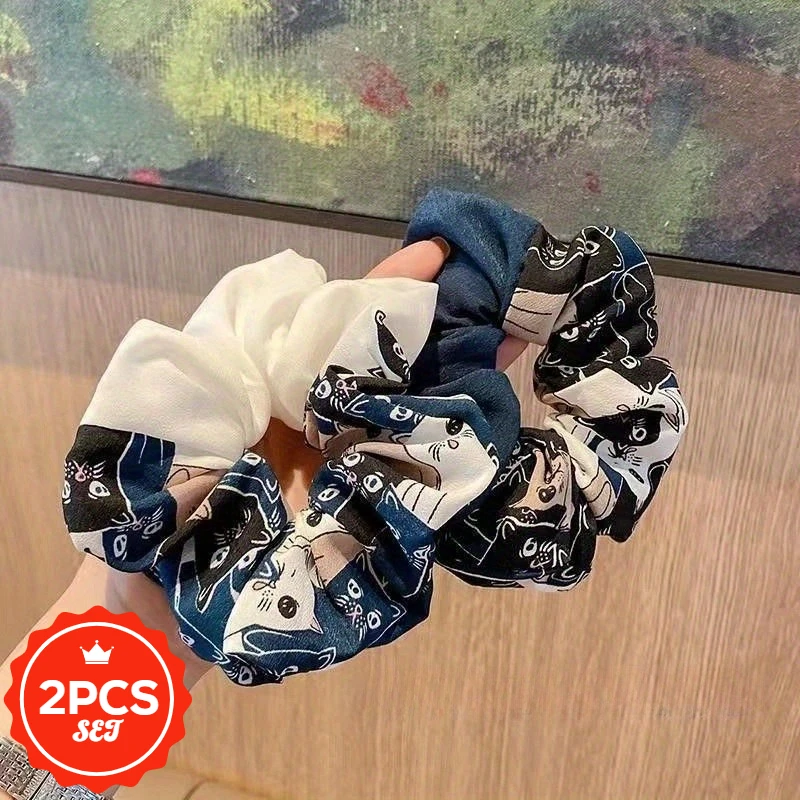 

2Pcs/set New Minimalist Cat Hair Tie Large Intestine Loop Fresh Hair Elastic Internet Famous Headband Tied Ponytail Rubber Band