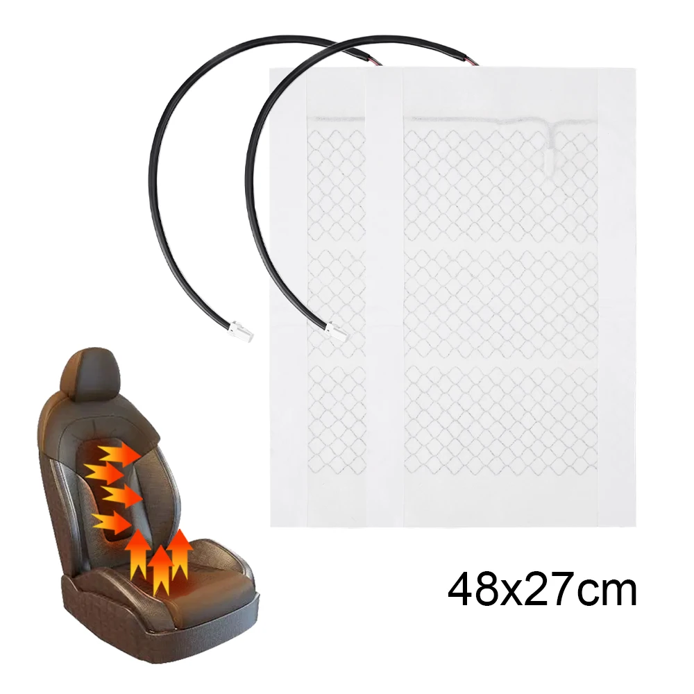 Almohadilla calefactora Universal para asiento de coche, 2 uds., 12V, fibra de carbono, esteras calefactoras para coche, cubiertas calentadoras de invierno para piezas de camiones, 48x27cm/52,5 cm x 28cm