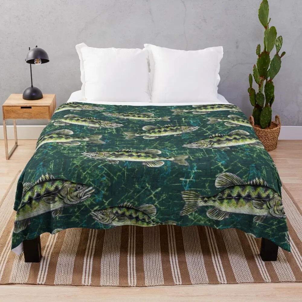 

Largemouth Bass Camo Pattern Throw Blanket Men's Soft Warm Throw Blanket for Couch