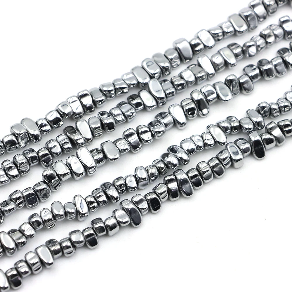 AliExpress NONE Irregular Natural Hematite Stone Chips Beads 5-8mm Silver Plating Hematite Gravel Bead Finding for Jewelry Making Necklace 15"