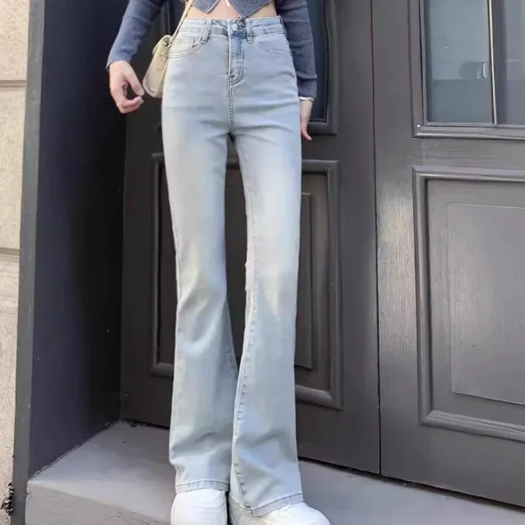 Spring 2024 New Women's Jeans High-Waisted Micro-Flared Petite Slimming Bell-Bottom Pants Elasticity Smooths Your Silhouette